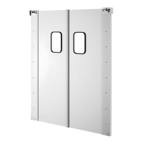 Commercial Double Aluminum Swinging Traffic Door with 9 In. x 14 In. Window - 72 In. x  84 In. Door Opening (KM-SWD36X2)