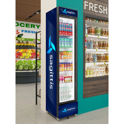17 in. Slim Commercial Merchandiser Refrigerator 7 Cu. Ft. in Black, ETL Listed (KM-MDR-17S) - Wrap