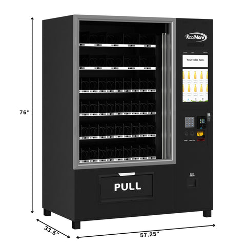 Snack Vending Machine with 21.5 Inch Touch Display, 66 Slots and Elevator-Lift Dispensing System,Refrigerated, Bill and Coin Acceptor, Credit Card Reader, Wifi and 4G Connectivity in Black (KM-VMRWT-66EBCR)