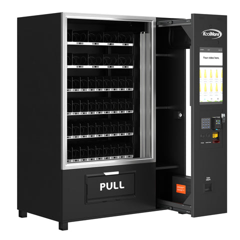 Snack Vending Machine with 21.5 Inch Touch Display, 66 Slots and Elevator-Lift Dispensing System,Refrigerated, Bill and Coin Acceptor, Credit Card Reader, Wifi and 4G Connectivity in Black (KM-VMRWT-66EBCR)
