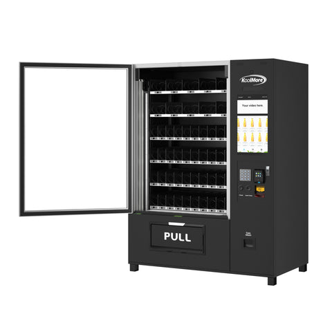 Snack Vending Machine with 21.5 Inch Touch Display, 66 Slots and Elevator-Lift Dispensing System,Refrigerated, Bill and Coin Acceptor, Credit Card Reader, Wifi and 4G Connectivity in Black (KM-VMRWT-66EBCR)