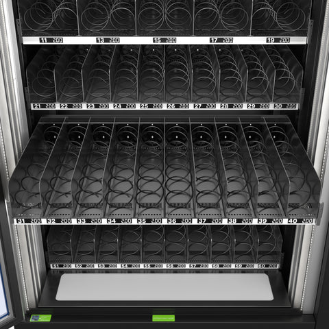 Snack Vending Machine with 21.5 Inch Touch Display, 66 Slots and Elevator-Lift Dispensing System,Refrigerated, Bill and Coin Acceptor, Credit Card Reader, Wifi and 4G Connectivity in Black (KM-VMRWT-66EBCR)