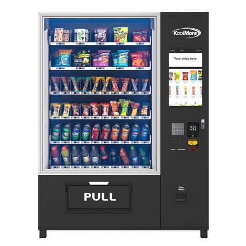 Snack Vending Machine with 21.5 Inch Touch Display, 66 Slots and Elevator-Lift Dispensing System,Refrigerated, Bill and Coin Acceptor, Credit Card Reader, Wifi and 4G Connectivity in Black (KM-VMRWT-66EBCR)