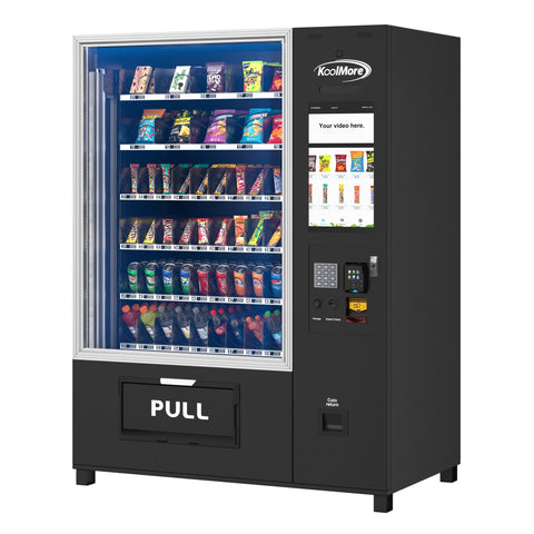 Snack Vending Machine with 21.5 Inch Touch Display, 66 Slots and Elevator-Lift Dispensing System,Refrigerated, Bill and Coin Acceptor, Credit Card Reader, Wifi and 4G Connectivity in Black (KM-VMRWT-66EBCR)