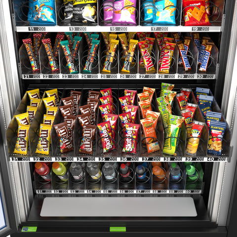 Snack Vending Machine with 21.5 Inch Touch Display, 66 Slots and Elevator-Lift Dispensing System,Refrigerated, Bill and Coin Acceptor, Credit Card Reader, Wifi and 4G Connectivity in Black (KM-VMRWT-66EBCR)