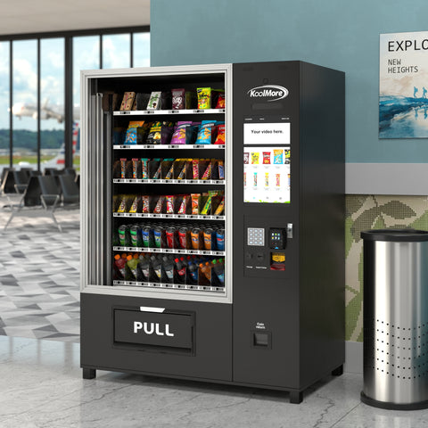 Snack Vending Machine with 21.5 Inch Touch Display, 66 Slots and Elevator-Lift Dispensing System,Refrigerated, Bill and Coin Acceptor, Credit Card Reader, Wifi and 4G Connectivity in Black (KM-VMRWT-66EBCR)