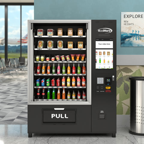 Snack Vending Machine with 21.5 Inch Touch Display, 66 Slots and Elevator-Lift Dispensing System,Refrigerated, Bill and Coin Acceptor, Credit Card Reader, Wifi and 4G Connectivity in Black (KM-VMRWT-66EBCR)