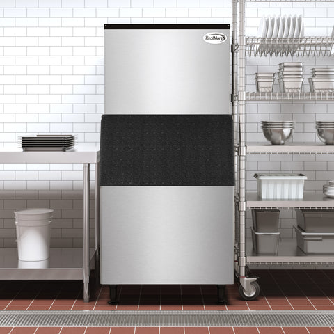 Commercial Ice Machine 500 lb/24hr, Air-Cooled, 375 lb Storage Bin, Freestanding, ETL Listed in Stainless-Steel and Black (KM-CIM-500)