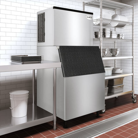 Commercial Ice Machine 500 lb/24hr, Air-Cooled, 375 lb Storage Bin, Freestanding, ETL Listed in Stainless-Steel and Black (KM-CIM-500)
