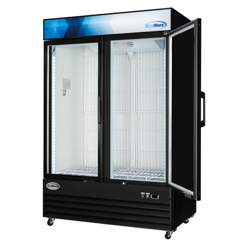 53 in. 42 cu. ft. Commercial Indoor Two Glass-Door Ice Merchandiser Freezer in Black (KM-IM53-2GD)