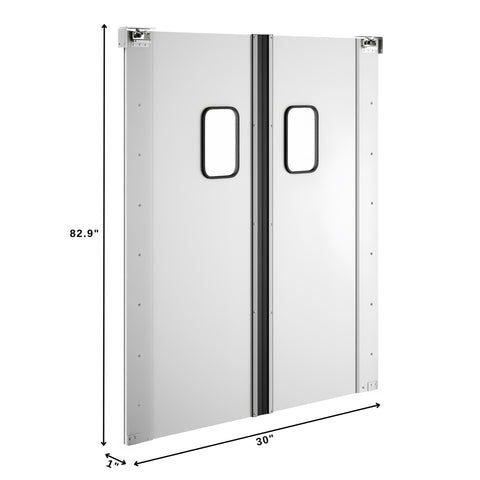 Double Aluminum Swinging Traffic Door with 9 In. x 14 In. Window - 60 In. x 84 In. Door Opening (KM-SWD30X2)