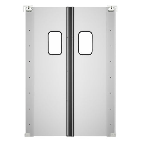 Commercial Double Aluminum Swinging Traffic Door with 9 In. x 14 In. Window - 72 In. x  84 In. Door Opening (KM-SWD36X2)