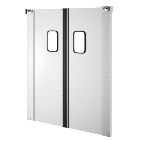 Commercial Double Aluminum Swinging Traffic Door with 9 In. x 14 In. Window - 72 In. x  84 In. Door Opening (KM-SWD36X2)