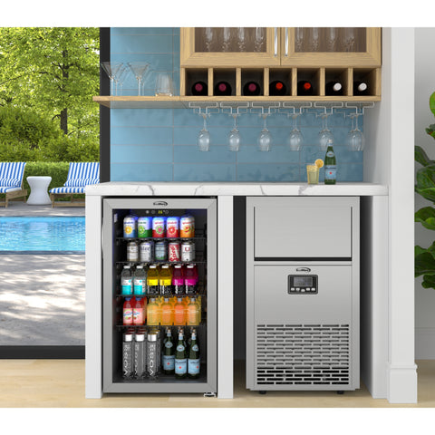 18 in. 100 lbs./24 hrs. Commercial & Residential Crescent Ice Maker with 30 lbs. of Storage Capacity in Stainless-Steel (KM-CIM100-CRSS)
