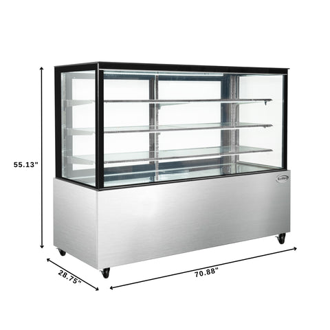 71 in. Refrigerated Bakery Display Case for Cakes, Stainless Steel Frame, 30 cu. ft. RBD30C.