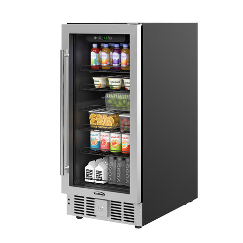 15 in. Small Stainless Steel, Glass-Door Built-In Refrigerator and Beverage Cooler, 3 cu. ft. - KM-BIR3C-GD.