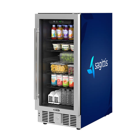 15 in. Small Stainless Steel, Glass-Door Built-In Refrigerator and Beverage Cooler, 3 cu. ft. - KM-BIR3C-GD. - Wrap