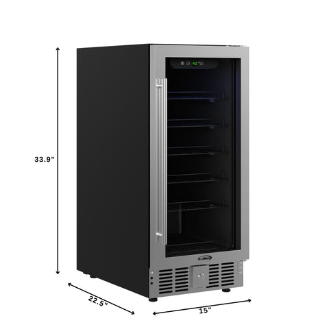 15 in. Small Stainless Steel, Glass-Door Built-In Refrigerator and Beverage Cooler, 3 cu. ft. - KM-BIR3C-GD.