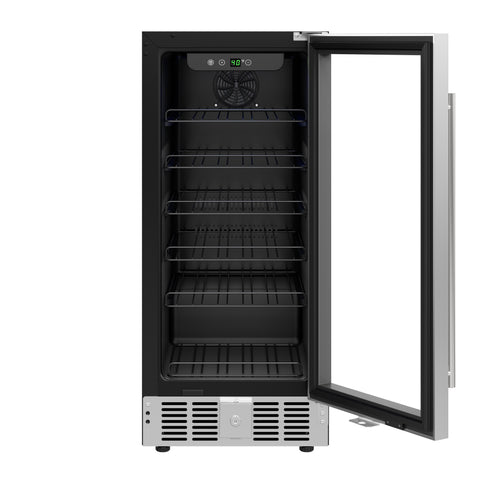 15 in. Small Stainless Steel, Glass-Door Built-In Refrigerator and Beverage Cooler, 3 cu. ft. - KM-BIR3C-GD.