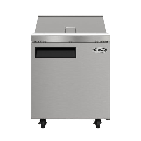27 in. Commercial 1-Door Refrigerated Salad and Sandwich Prep Table, 8 Pan Capacity and 8 Cu. Ft. of Storage in Stainless-Steel (KM-PTR27-1D)