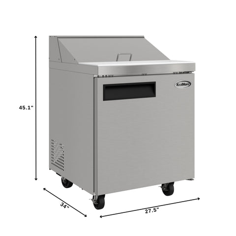 27 in. Commercial 1-Door Refrigerated Salad and Sandwich Prep Table, 8 Pan Capacity and 8 Cu. Ft. of Storage in Stainless-Steel (KM-PTR27-1D)