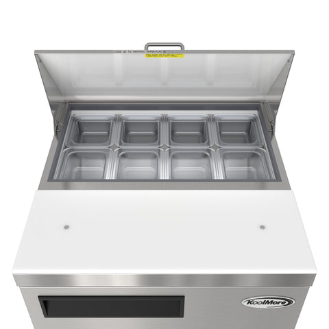 27 in. Commercial 1-Door Refrigerated Salad and Sandwich Prep Table, 8 Pan Capacity and 8 Cu. Ft. of Storage in Stainless-Steel (KM-PTR27-1D)