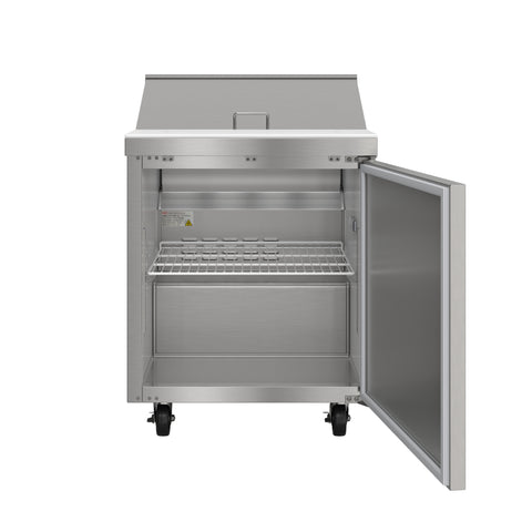 27 in. Commercial 1-Door Refrigerated Salad and Sandwich Prep Table, 8 Pan Capacity and 8 Cu. Ft. of Storage in Stainless-Steel (KM-PTR27-1D)