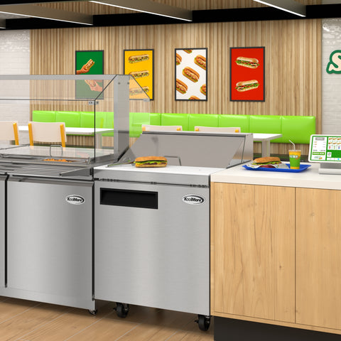 27 in. Commercial 1-Door Refrigerated Salad and Sandwich Prep Table, 8 Pan Capacity and 8 Cu. Ft. of Storage in Stainless-Steel (KM-PTR27-1D)