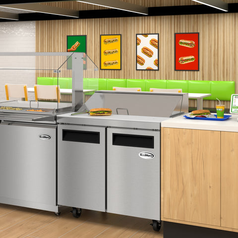 36 in. Commercial 2-Door Refrigerated Salad and Sandwich Prep Table, 10 Pan Capacity and 11 Cu. Ft. of Storage in Stainless-Steel (KM-PTR36-2D)