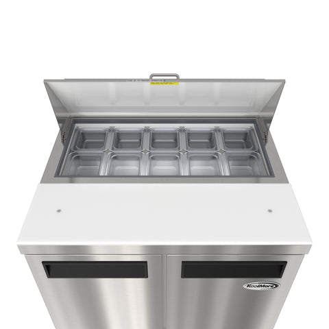 36 in. Commercial 2-Door Refrigerated Salad and Sandwich Prep Table, 10 Pan Capacity and 11 Cu. Ft. of Storage in Stainless-Steel (KM-PTR36-2D)