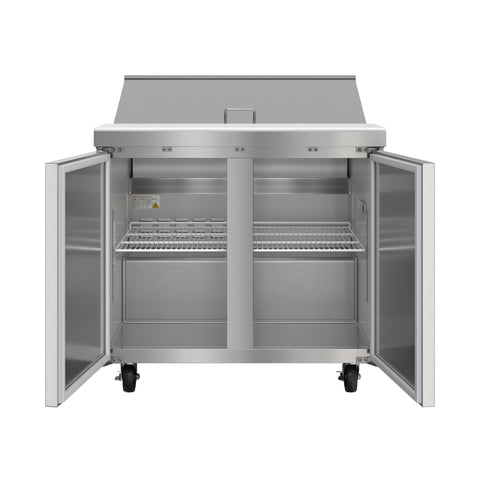36 in. Commercial 2-Door Refrigerated Salad and Sandwich Prep Table, 10 Pan Capacity and 11 Cu. Ft. of Storage in Stainless-Steel (KM-PTR36-2D)