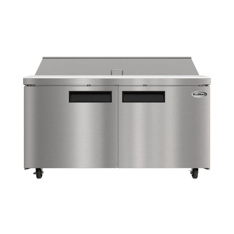 60 in. Commercial 2-Door Refrigerated Salad and Sandwich Prep Table, 16 Pan Capacity and 18.4 Cu. Ft. of Storage in Stainless-Steel (KM-PTR60-2D)