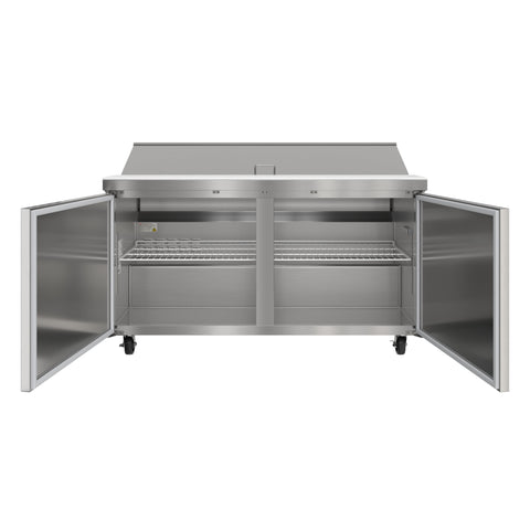 60 in. Commercial 2-Door Refrigerated Salad and Sandwich Prep Table, 16 Pan Capacity and 18.4 Cu. Ft. of Storage in Stainless-Steel (KM-PTR60-2D)