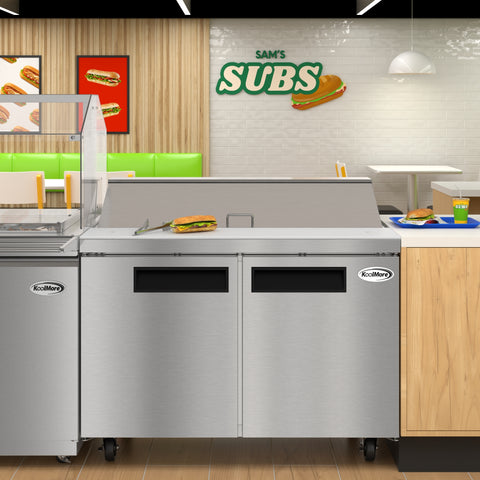 46 in. Commercial 2-Door Refrigeratd Salad and Sandwich Prep Table, 12 Pan Capacity and 14 Cu. Ft. of Storage in Stainless-Steel (KM-PTR46-2D)