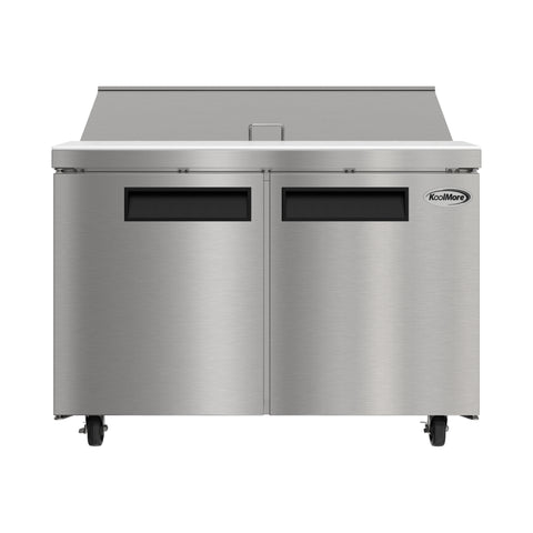 46 in. Commercial 2-Door Refrigeratd Salad and Sandwich Prep Table, 12 Pan Capacity and 14 Cu. Ft. of Storage in Stainless-Steel (KM-PTR46-2D)