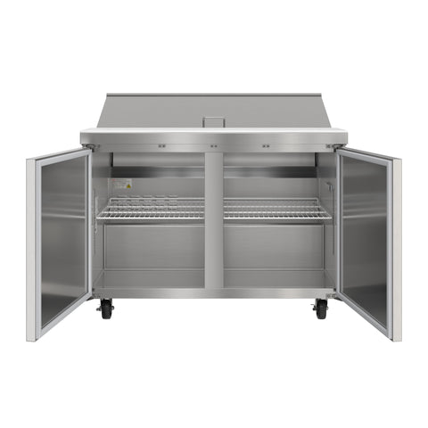 46 in. Commercial 2-Door Refrigeratd Salad and Sandwich Prep Table, 12 Pan Capacity and 14 Cu. Ft. of Storage in Stainless-Steel (KM-PTR46-2D)