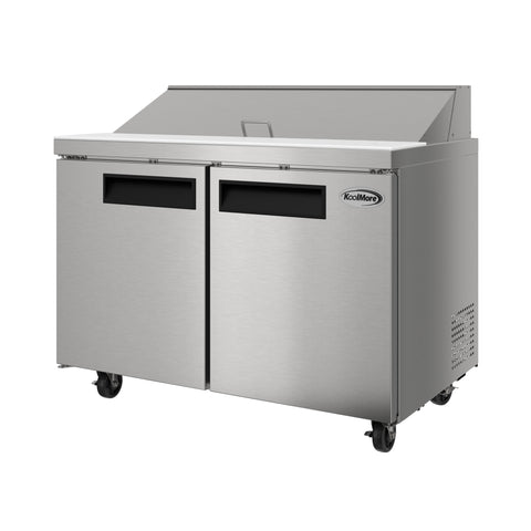 46 in. Commercial 2-Door Refrigeratd Salad and Sandwich Prep Table, 12 Pan Capacity and 14 Cu. Ft. of Storage in Stainless-Steel (KM-PTR46-2D)