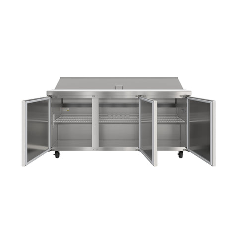 70 in. Commercial 3-Door Refrigerated Salad and Sandwich Prep Table, 18 Pan Capacity and 22 Cu. Ft. of Storage in Stainless-Steel (KM-PTR70-3D)