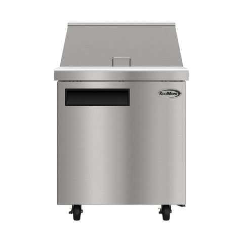 27 in. Commercial 1-Door Refrigerated Mega Salad and Sandwich Prep Table, 12 Pan Capacity and 8 Cu. Ft. of Storage in Stainless-Steel (KM-MPTR27-1D)