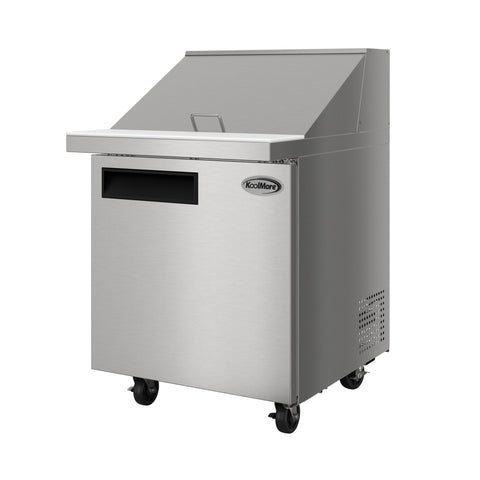 27 in. Commercial 1-Door Refrigerated Mega Salad and Sandwich Prep Table, 12 Pan Capacity and 8 Cu. Ft. of Storage in Stainless-Steel (KM-MPTR27-1D)