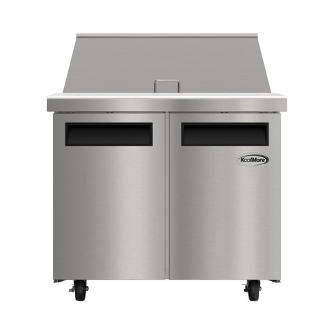 36 in. Commercial 2-Door Refrigerated Mega Salad and Sandwich Prep Table, 15 Pan Capacity and 11 Cu. Ft. of Storage in Stainless-Steel (KM-MPTR36-2D)