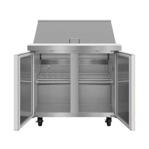 36 in. Commercial 2-Door Refrigerated Mega Salad and Sandwich Prep Table, 15 Pan Capacity and 11 Cu. Ft. of Storage in Stainless-Steel (KM-MPTR36-2D)
