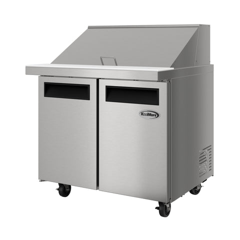 36 in. Commercial 2-Door Refrigerated Mega Salad and Sandwich Prep Table, 15 Pan Capacity and 11 Cu. Ft. of Storage in Stainless-Steel (KM-MPTR36-2D)