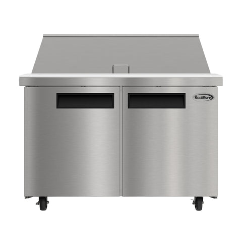 46 in. Commercial 2-Door Refrigerated Mega Salad and Sandwich Prep Table, 18 Pan Capacity and 14 Cu. Ft. of Storage in Stainless-Steel (KM-MPTR46-2D)