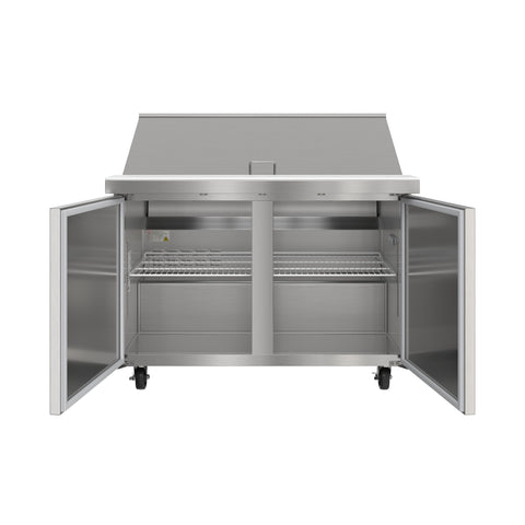 46 in. Commercial 2-Door Refrigerated Mega Salad and Sandwich Prep Table, 18 Pan Capacity and 14 Cu. Ft. of Storage in Stainless-Steel (KM-MPTR46-2D)
