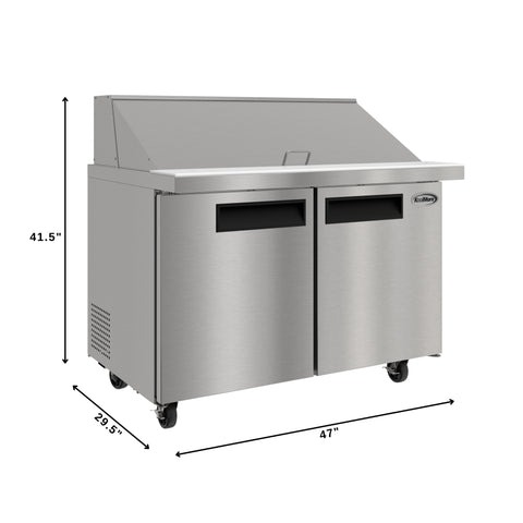 46 in. Commercial 2-Door Refrigerated Mega Salad and Sandwich Prep Table, 18 Pan Capacity and 14 Cu. Ft. of Storage in Stainless-Steel (KM-MPTR46-2D)