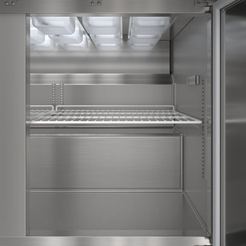 46 in. Commercial 2-Door Refrigerated Mega Salad and Sandwich Prep Table, 18 Pan Capacity and 14 Cu. Ft. of Storage in Stainless-Steel (KM-MPTR46-2D)