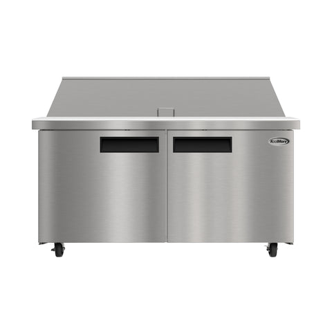 60 in. Commercial 2-Door Refrigerated Mega Salad and Sandwich Prep Table, 24 Pan Capacity and 18.4 Cu. Ft. of Storage in Stainless-Steel (KM-MPTR60-2D)