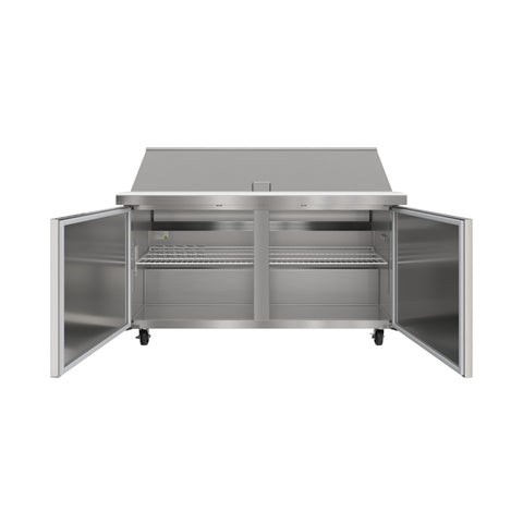 60 in. Commercial 2-Door Refrigerated Mega Salad and Sandwich Prep Table, 24 Pan Capacity and 18.4 Cu. Ft. of Storage in Stainless-Steel (KM-MPTR60-2D)