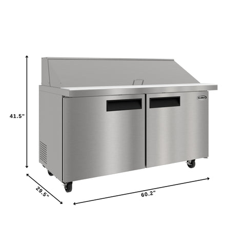 60 in. Commercial 2-Door Refrigerated Mega Salad and Sandwich Prep Table, 24 Pan Capacity and 18.4 Cu. Ft. of Storage in Stainless-Steel (KM-MPTR60-2D)